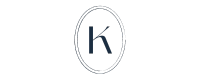 a navy blue uppercase K with a hand drawn circle around it